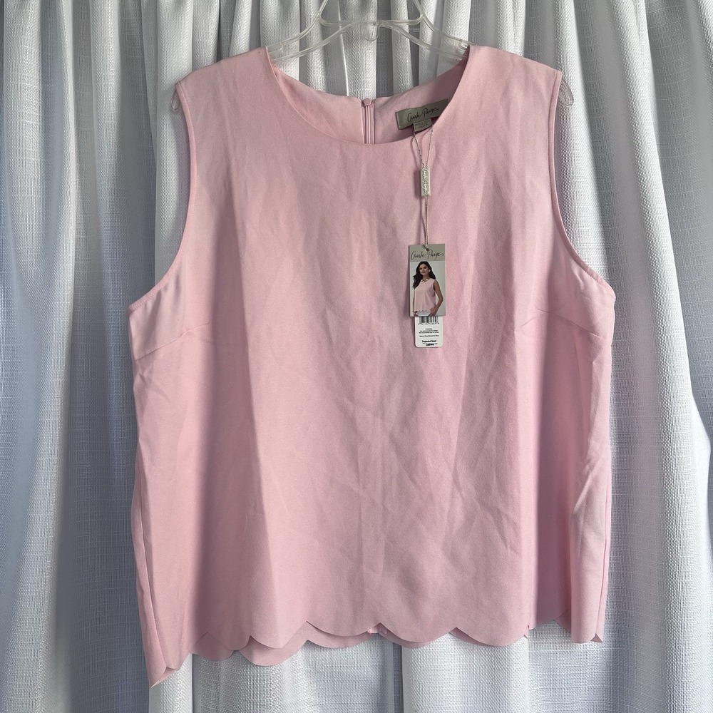 Charlie Paige Tank Top Sleeveless  Pink With Scalloped Bottom Size XL NWT